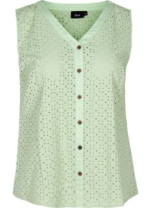 Sleeveless shirt with broderie anglaise, Silt Green, Packshot image number 0