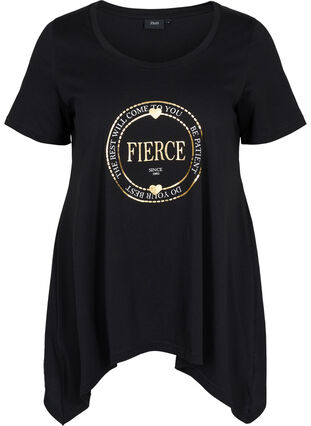 Short-sleeved cotton t-shirt with a-line, Black FIERCE, Packshot image number 0