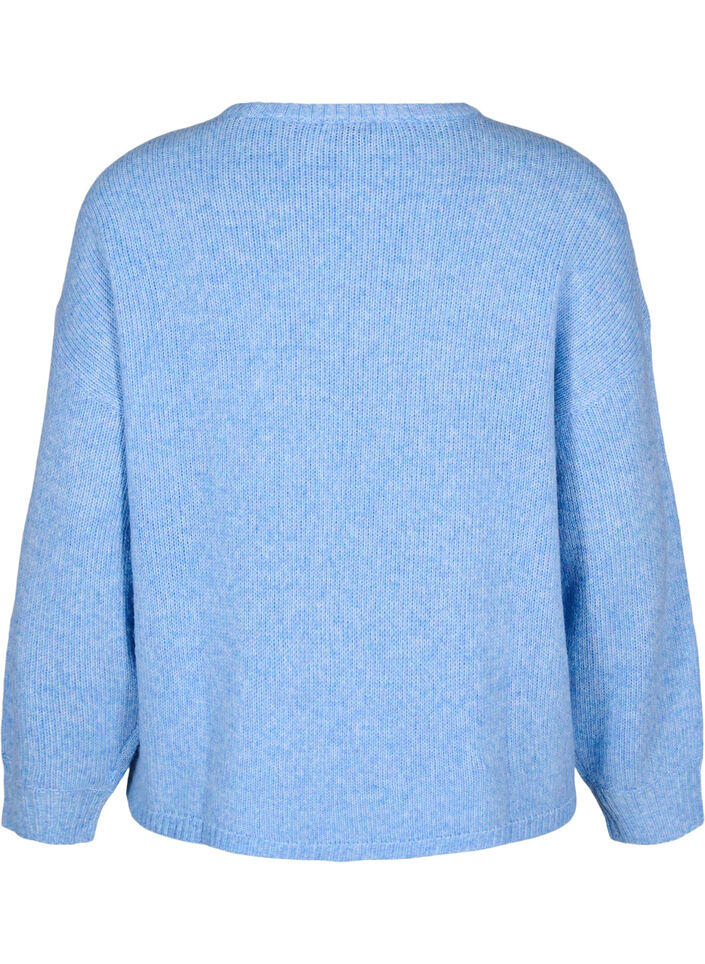 Long-sleeved knitted jumper with wool and a round neck, Della R. Blue Mel., Packshot image number 1
