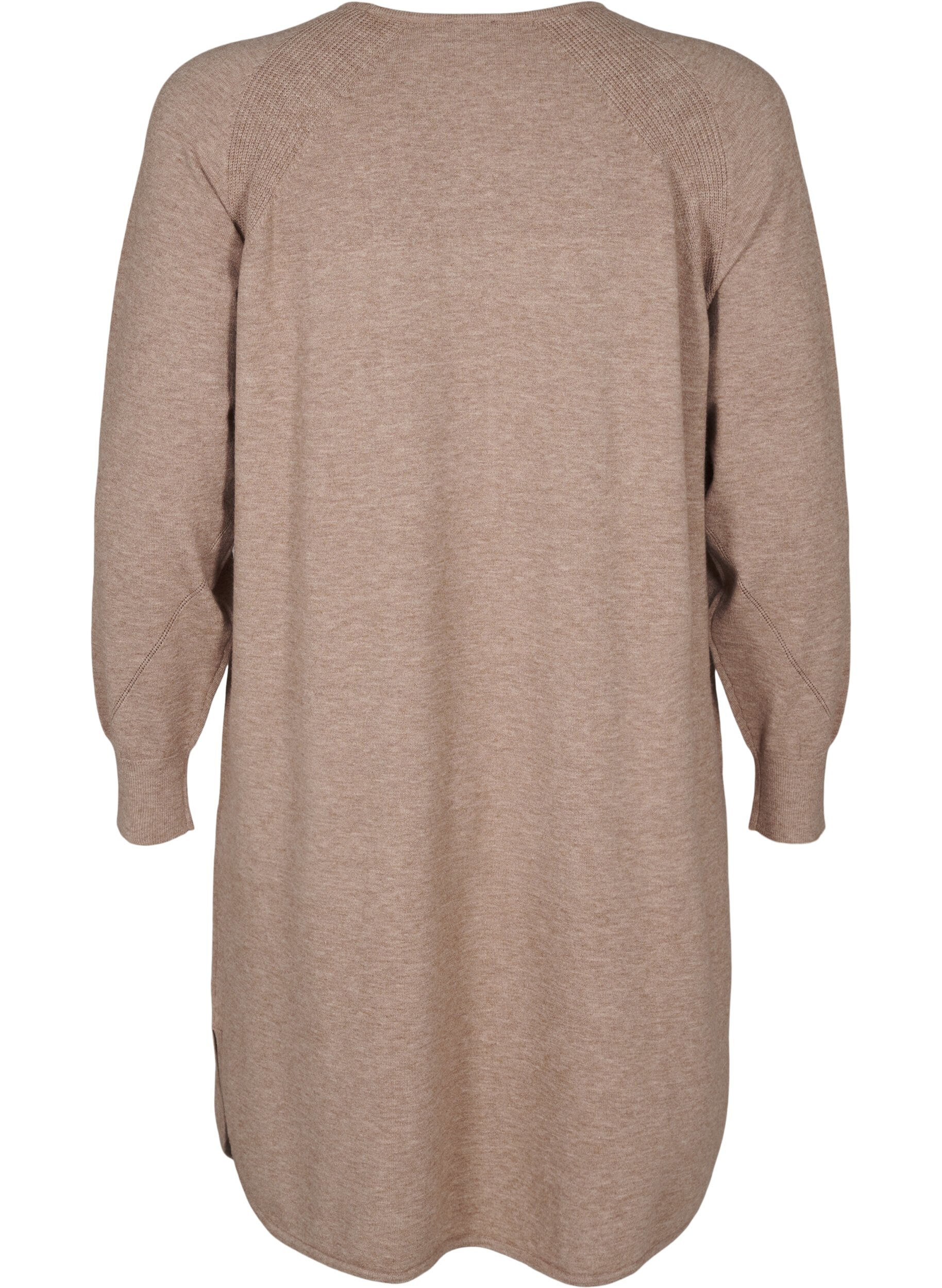 Zizzifashion Knitted dress with a round neck and knitted pattern, Fossil Mel., Packshot image number 1