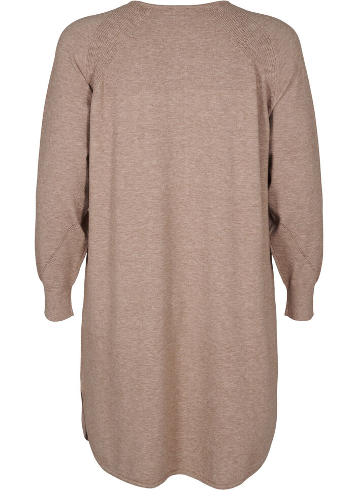 Knitted dress with a round neck and knitted pattern, Fossil Mel., Packshot image number 1