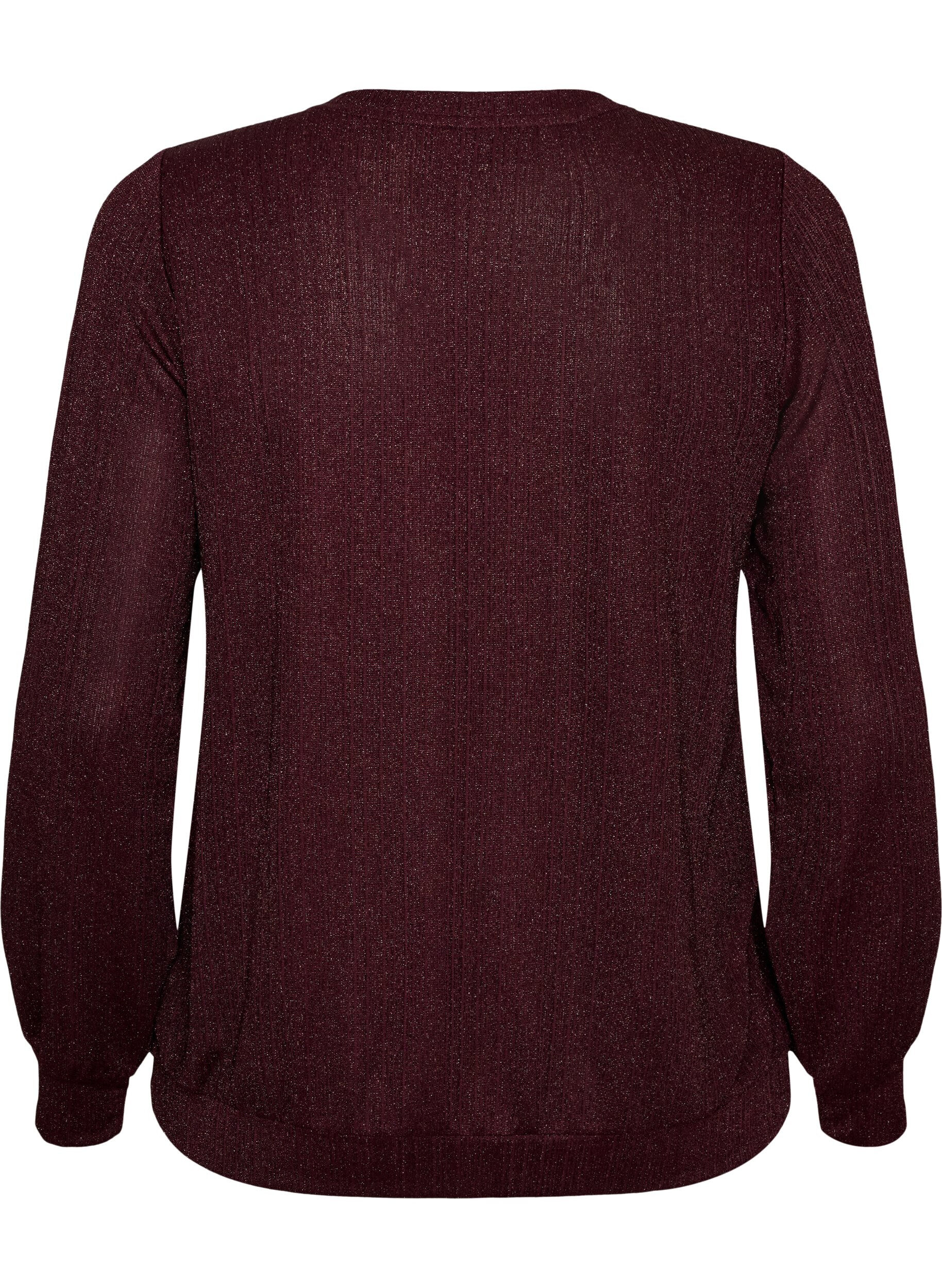 ZizzifashionBlouse with vertical texture and glitter thread, Red, Packshot image number 1