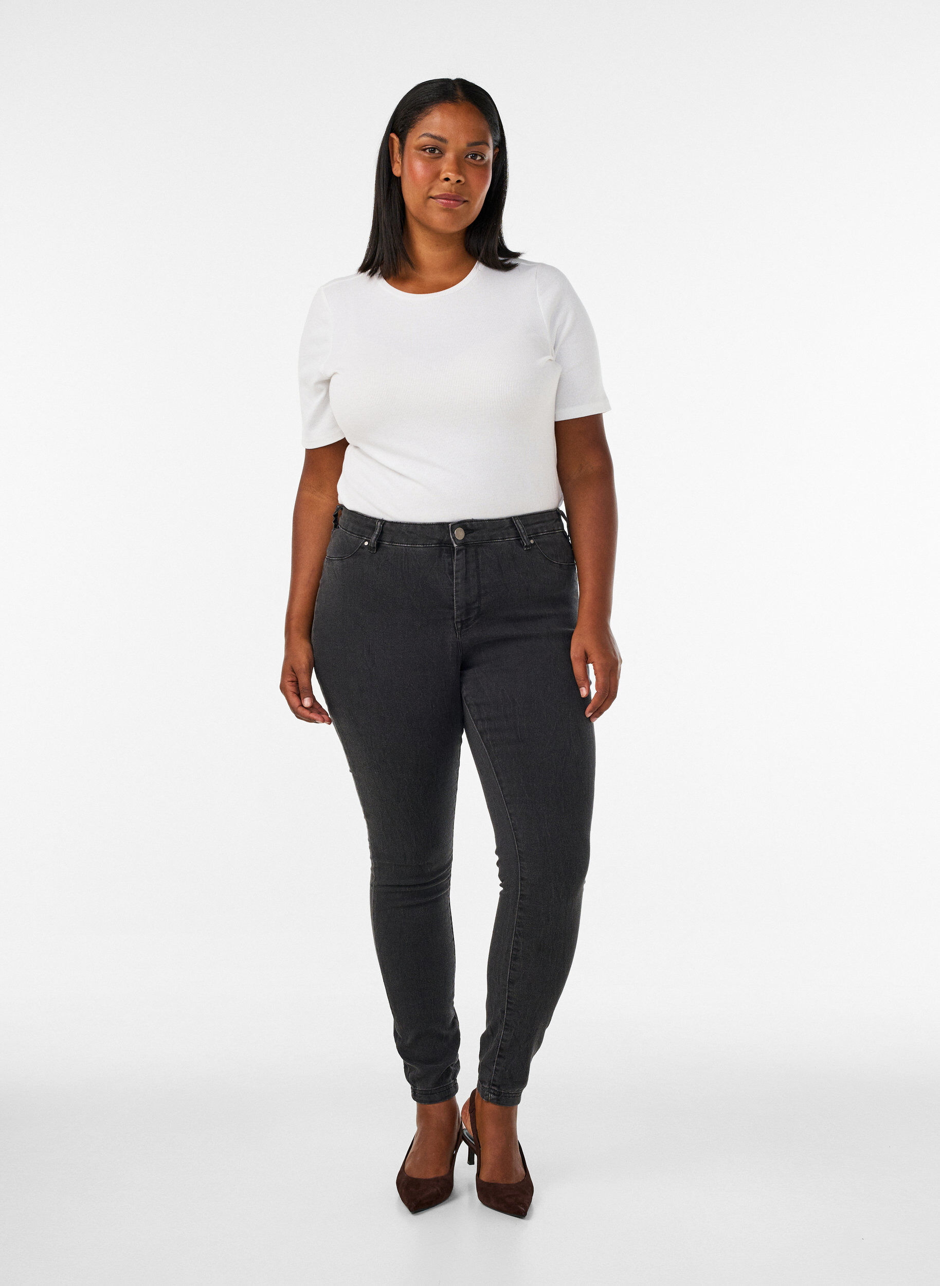 Jeggings in cotton blend, Grey Denim, Model