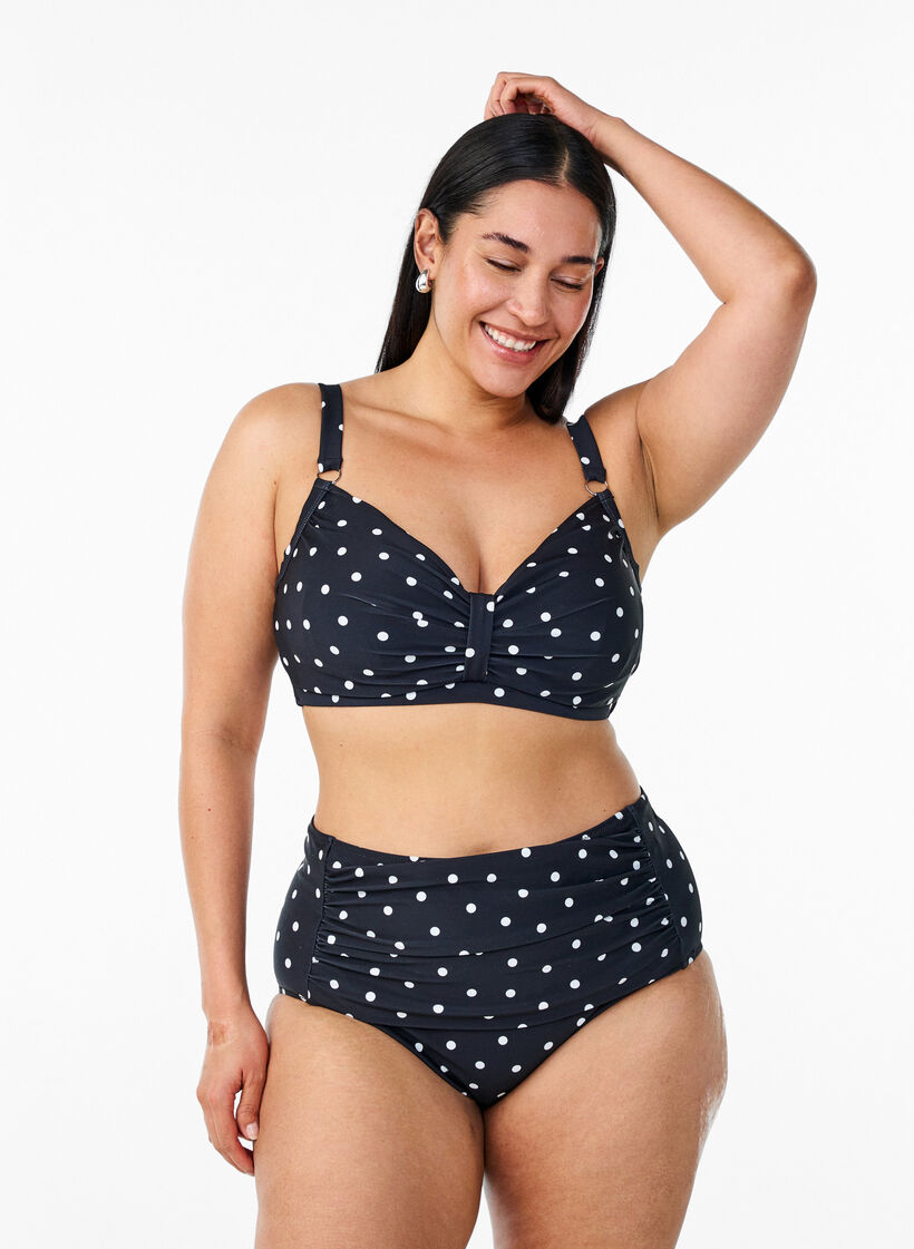 Bikini top with underwire and pattern, Black, Model image number 1