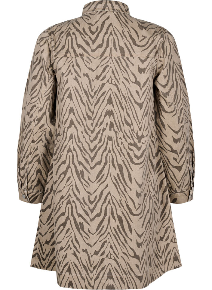 Long-sleeved denim dress with zebra print, Brown Zebra AOP, Packshot image number 1