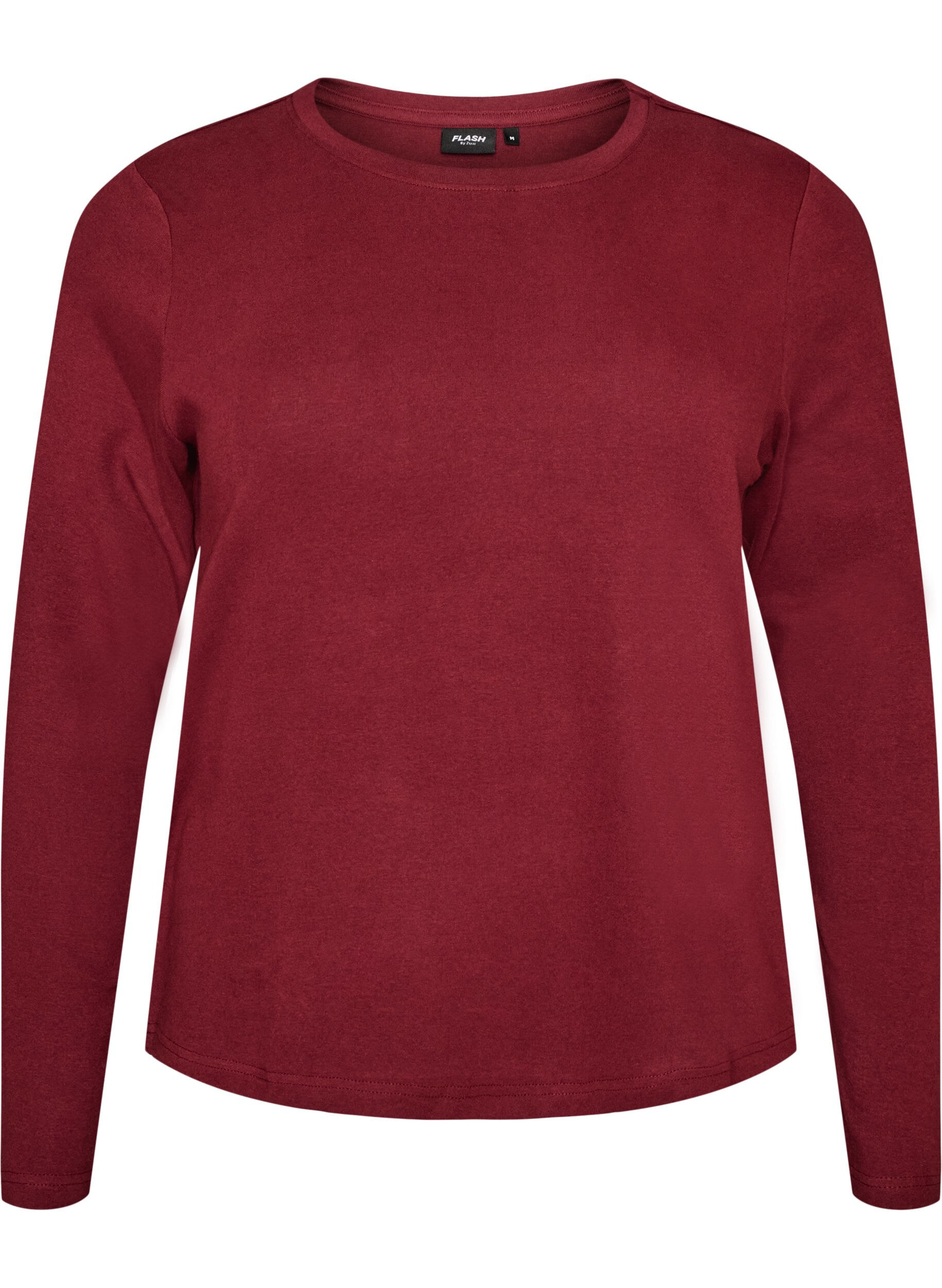 ZizzifashionLong-sleeved basic T-shirt with round neck, Red, Packshot image number 0
