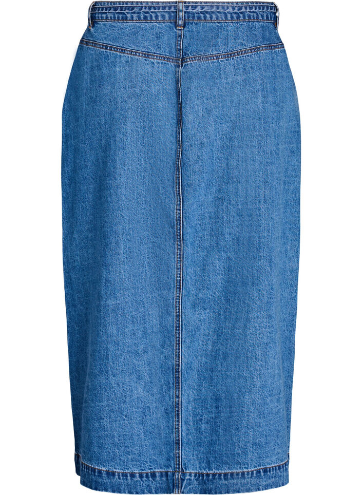 Long denim skirt with buttons and tie-belt, Blue, Packshot image number 1