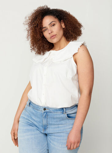 Sleeveless shirt with a large collar, Bright White, Model image number 0