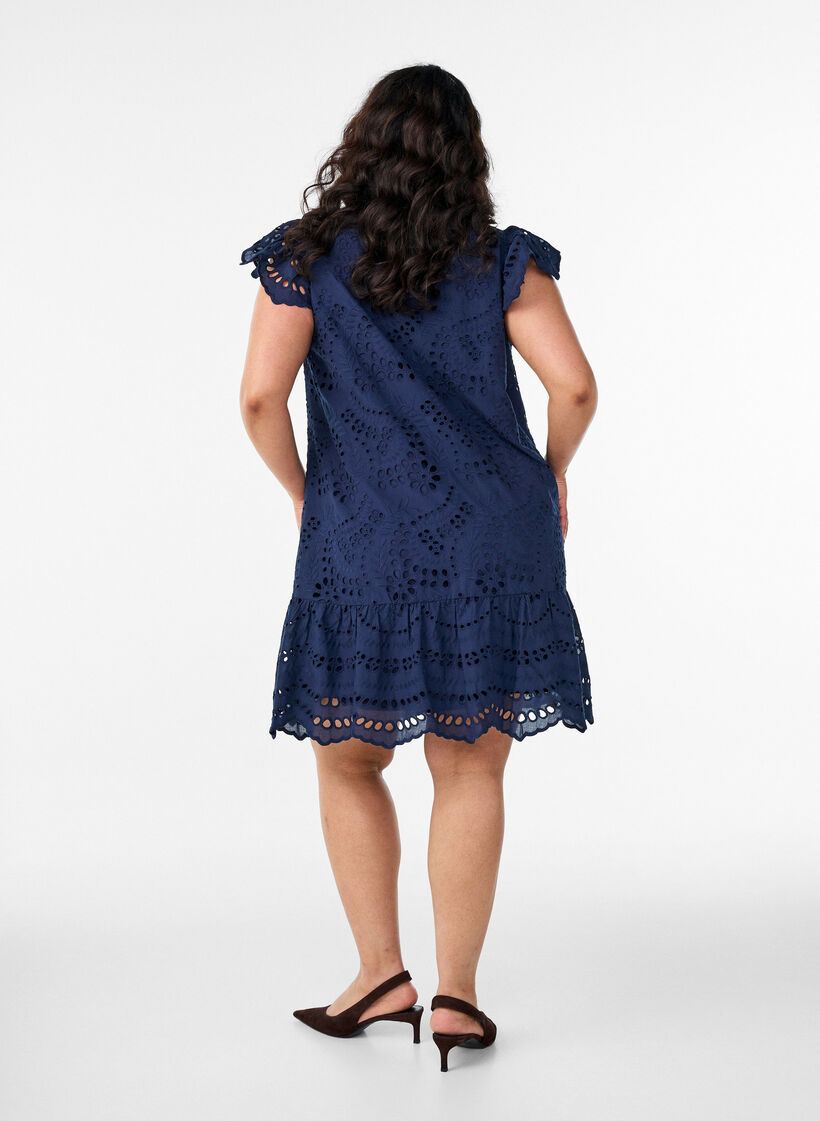 Broderie anglaise dress with ruffle sleeves, Blue, Model image number 2