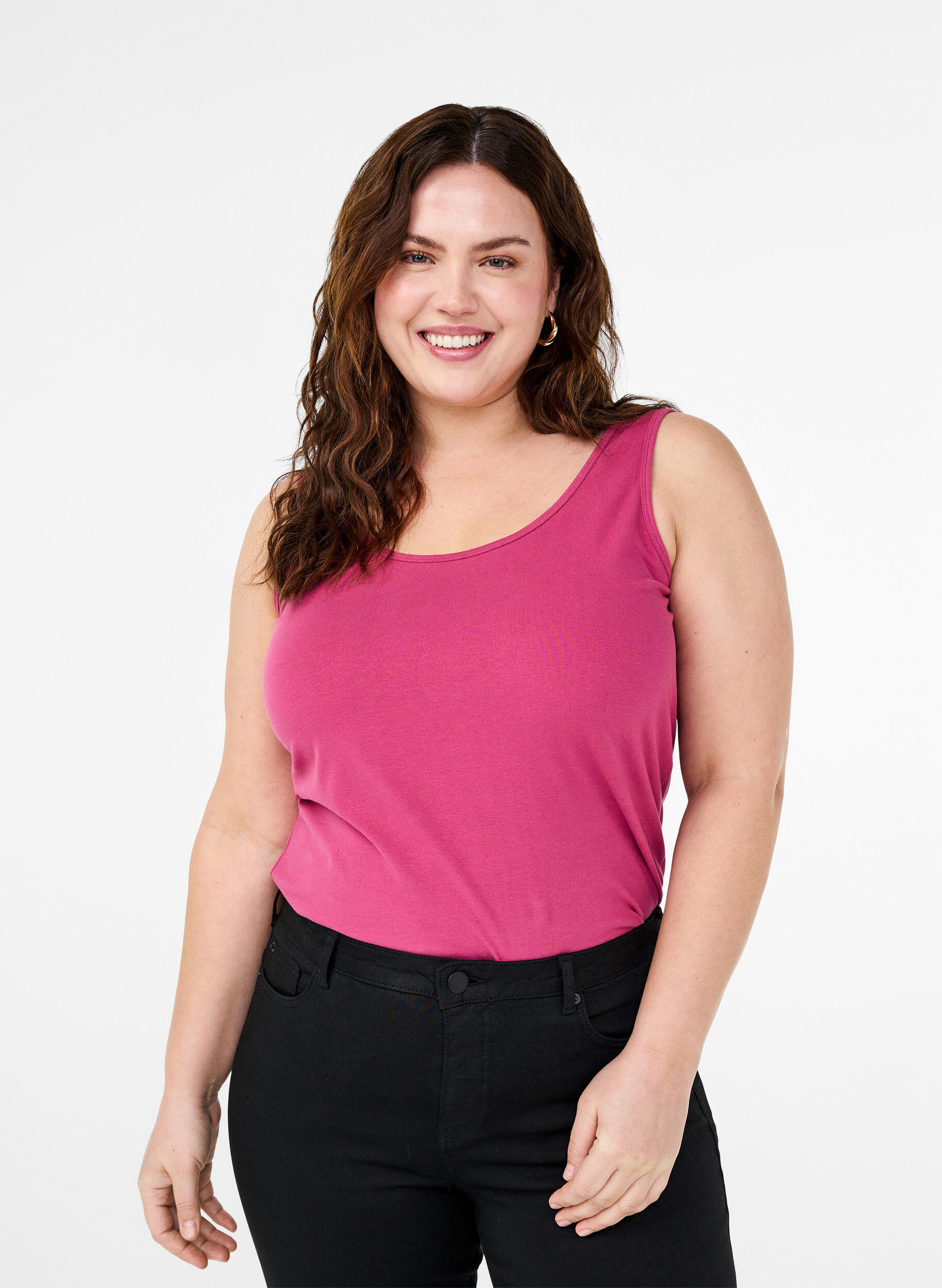 Zizzifashion Solid color basic top in cotton, Red, Model image number 0