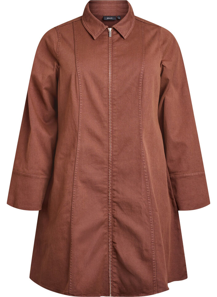 Short twill dress with zipper, Brown, Packshot image number 0