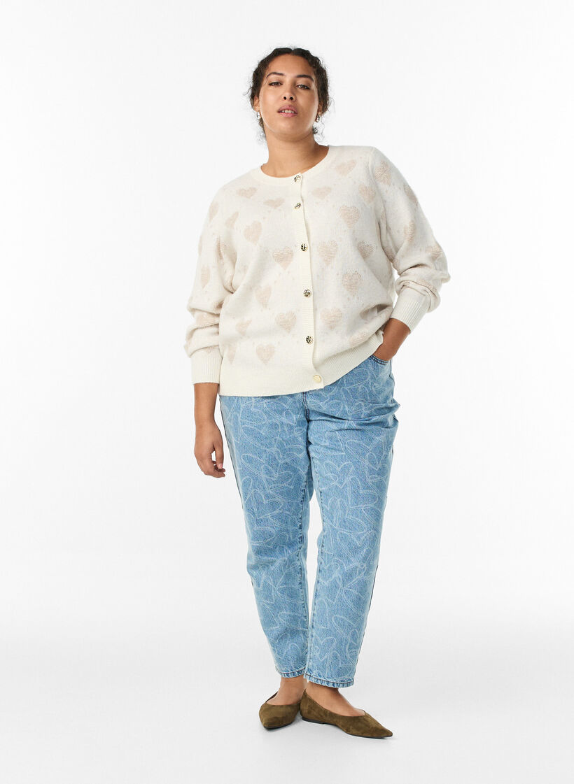 Cardigan with hearts and golden buttons, Beige, Model image number 1