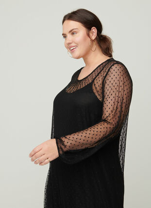 Long transparent dress with dots, Black, Model image number 3