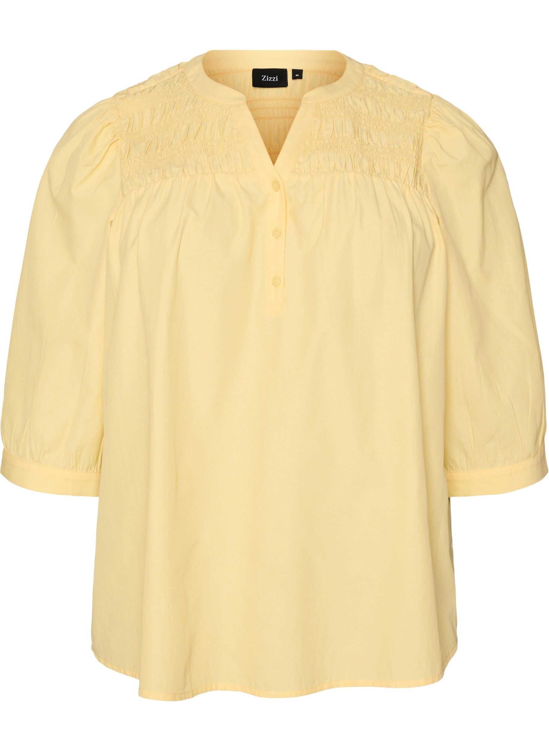Blouse with smock and 3/4 sleeves