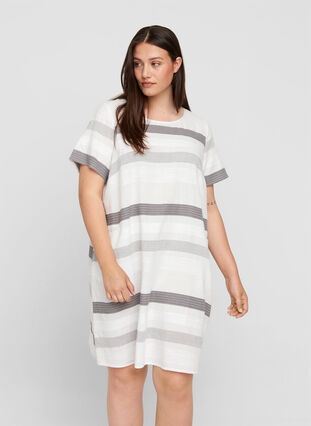 Striped, short-sleeved dress, White Stripe, Model image number 0