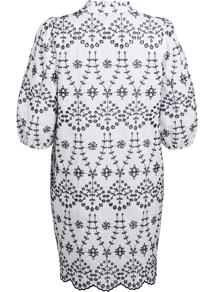 Dress with contrasting broderie anglaise, White w. Navy Blazer, Packshot image number 1