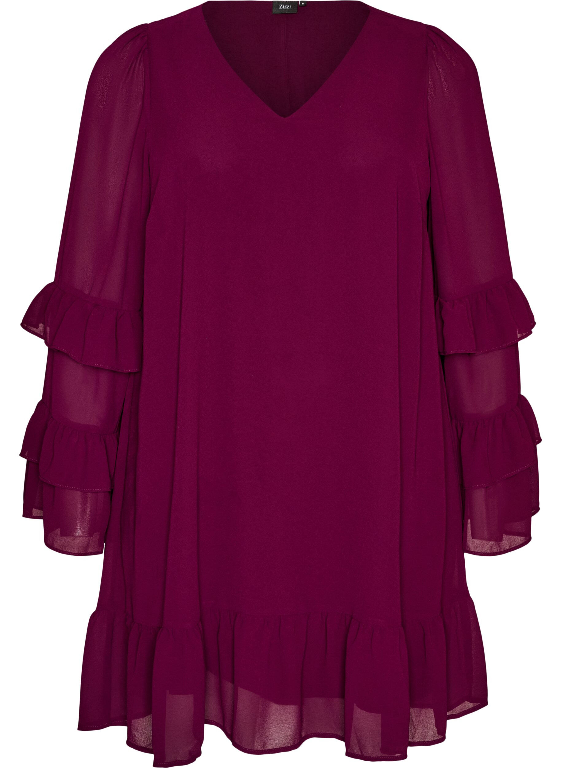 ZizzifashionShort dress with sheer ruffle sleeves, Purple, Packshot image number 0