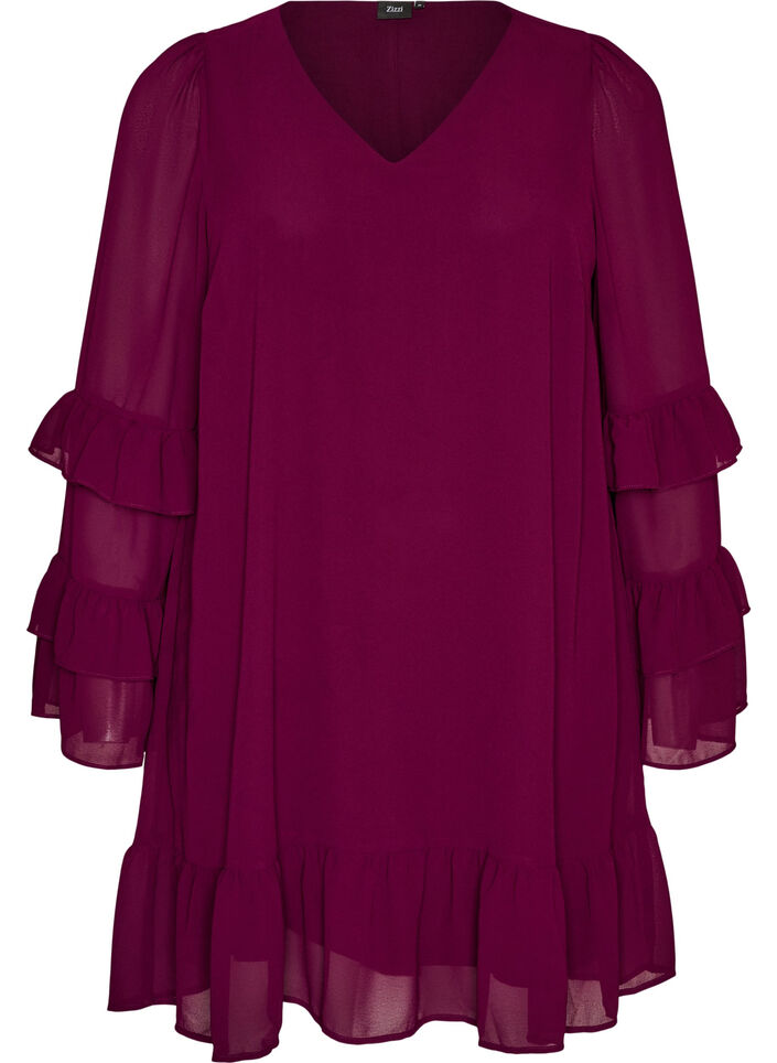 Short dress with sheer ruffle sleeves, Purple, Packshot image number 0