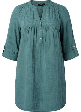 Tunic in cotton with embroidery anglaise, Sea Pine, Packshot image number 0