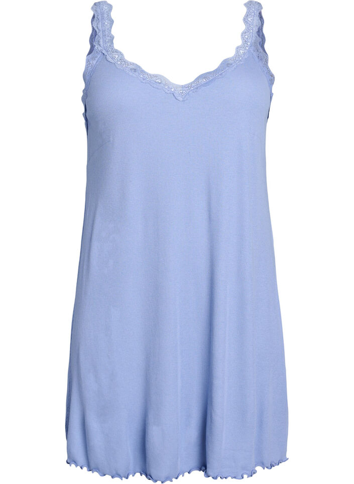 Nightgown with lace hem, Blue, Packshot image number 0
