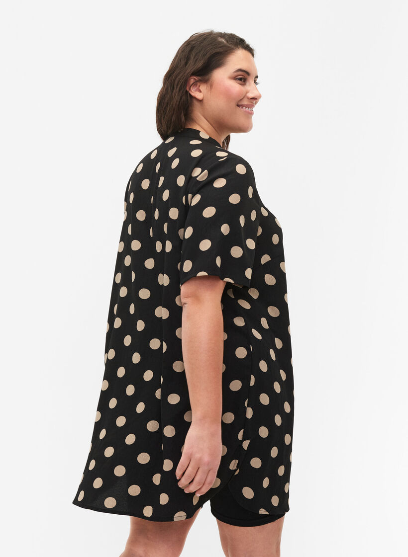 FLASH - Floral tunic with short sleeves, Black Brown Dot, Model image number 1