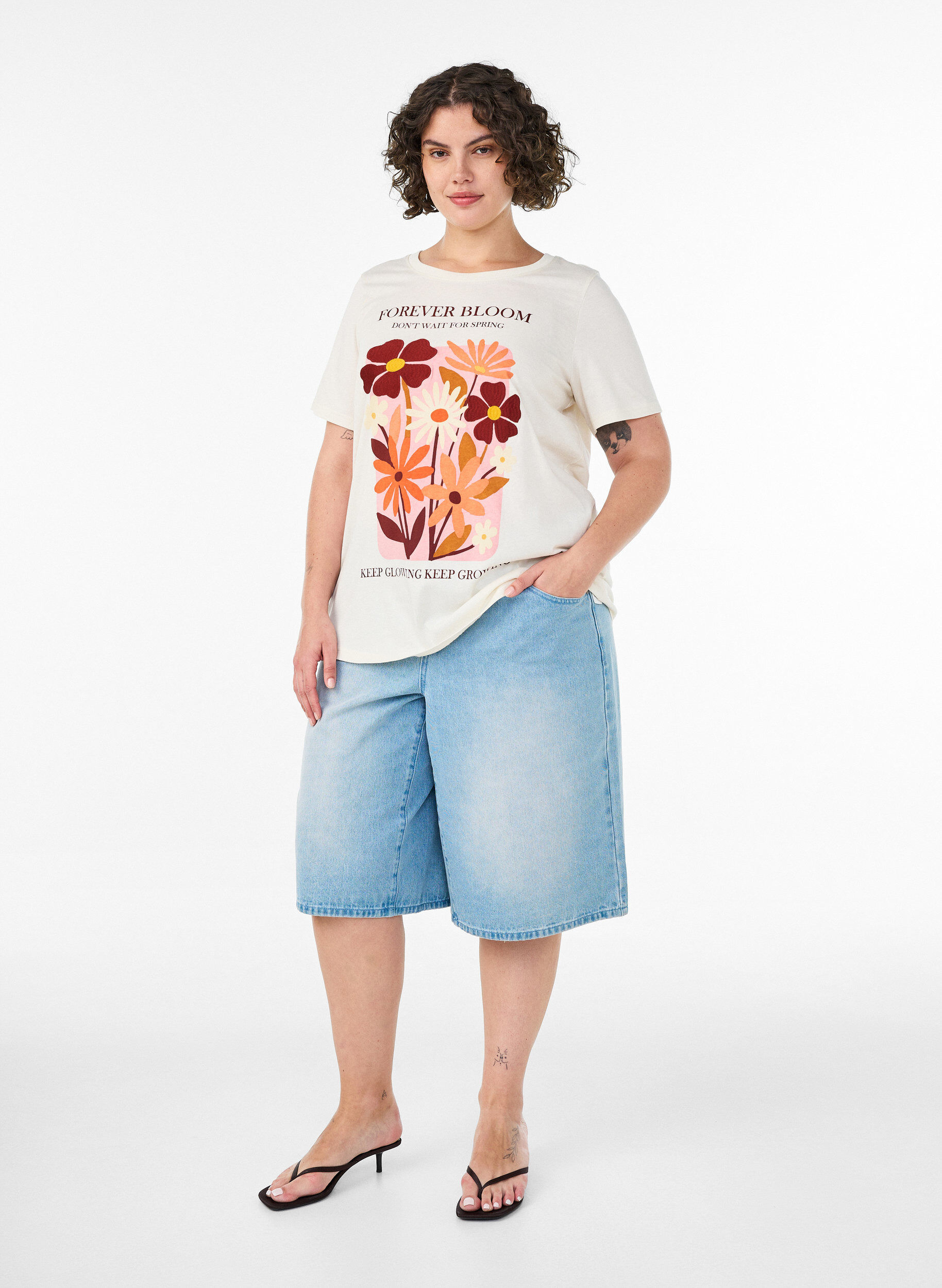 Zizzifashion Cotton T-shirt with print, Vanilla, Model image number 1