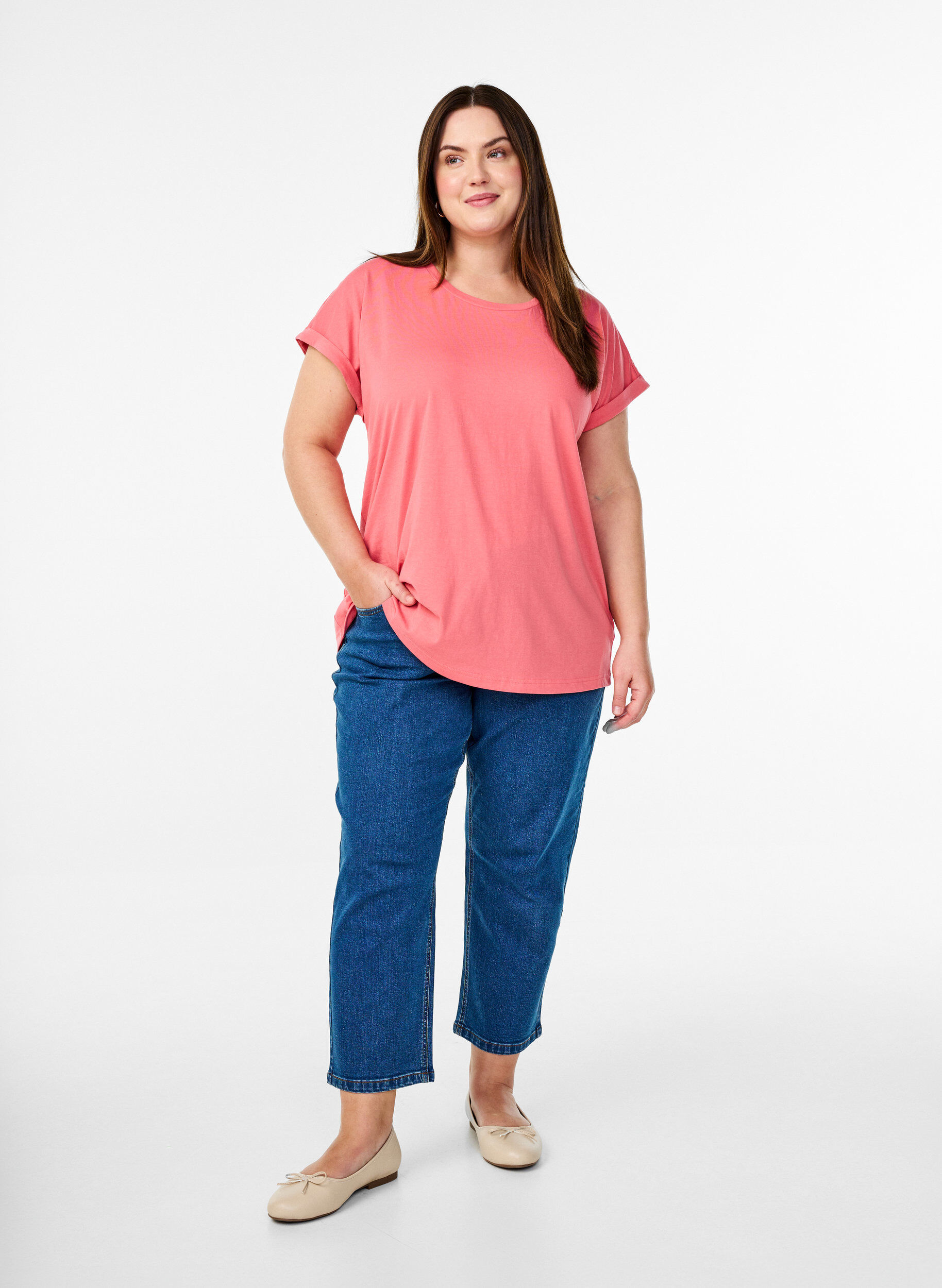 ZizzifashionShort sleeve cotton blend T-shirt, Rose, Model image number 1