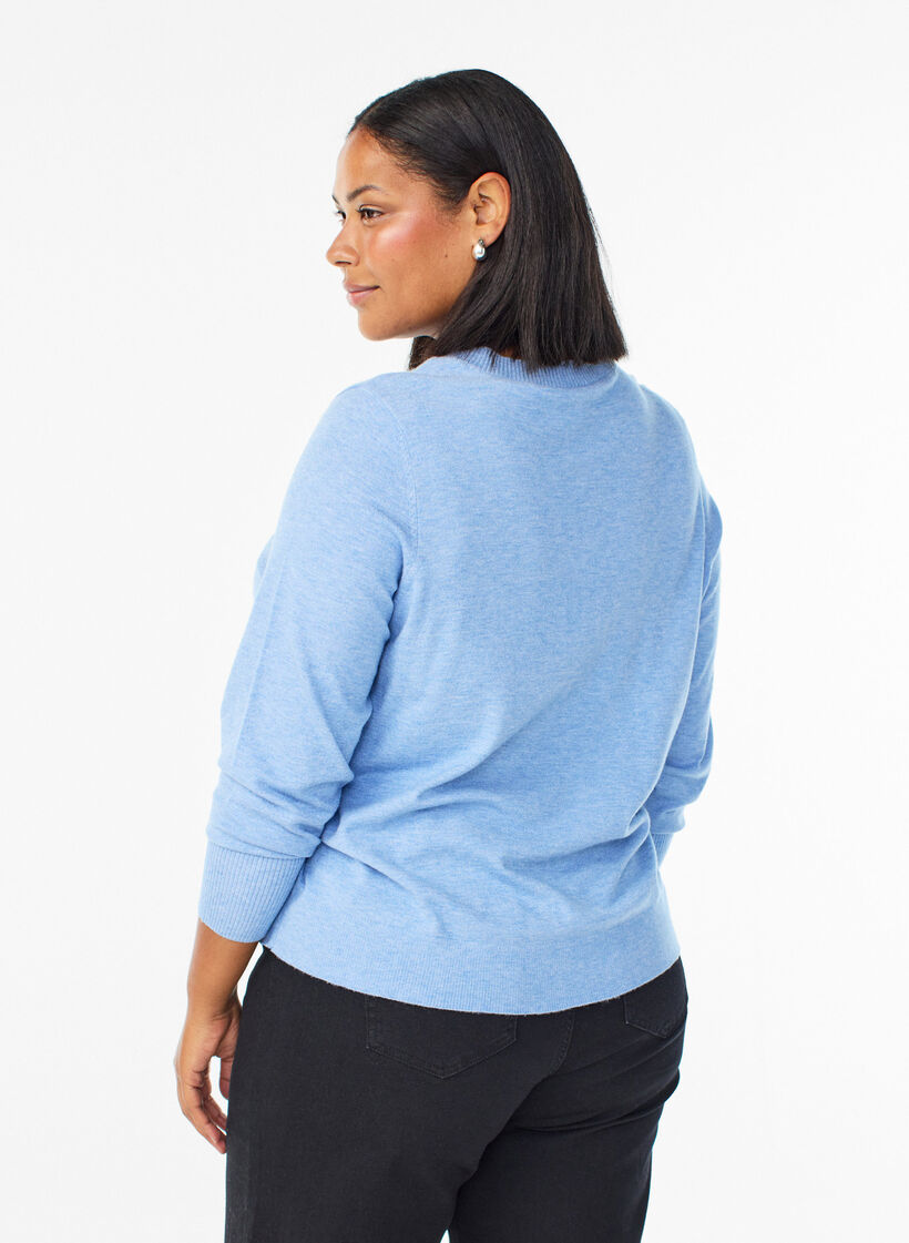 Knitted blouse with a round neck, Blue, Model image number 2