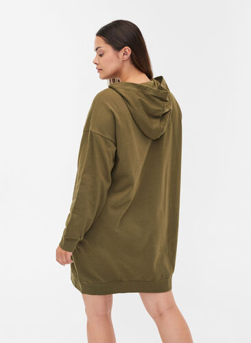 Sweat dress with hood and zipper, Ivy Green, Model image number 1