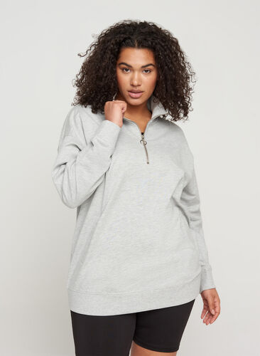 Mottled sweatshirt with zip, Light Grey Melange, Model image number 0