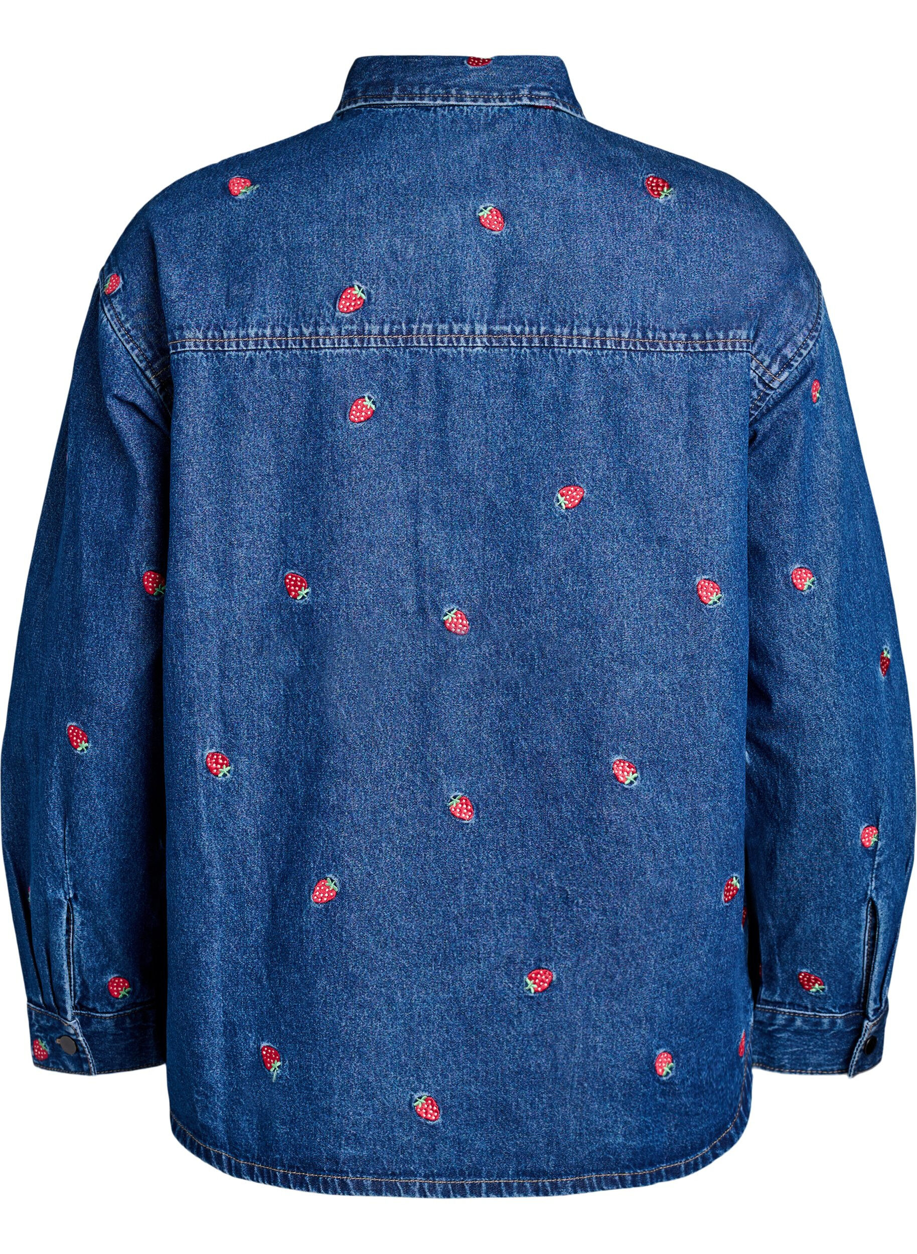 Zizzifashion Denim shirt with embroidered strawberries, Blue, Packshot image number 1