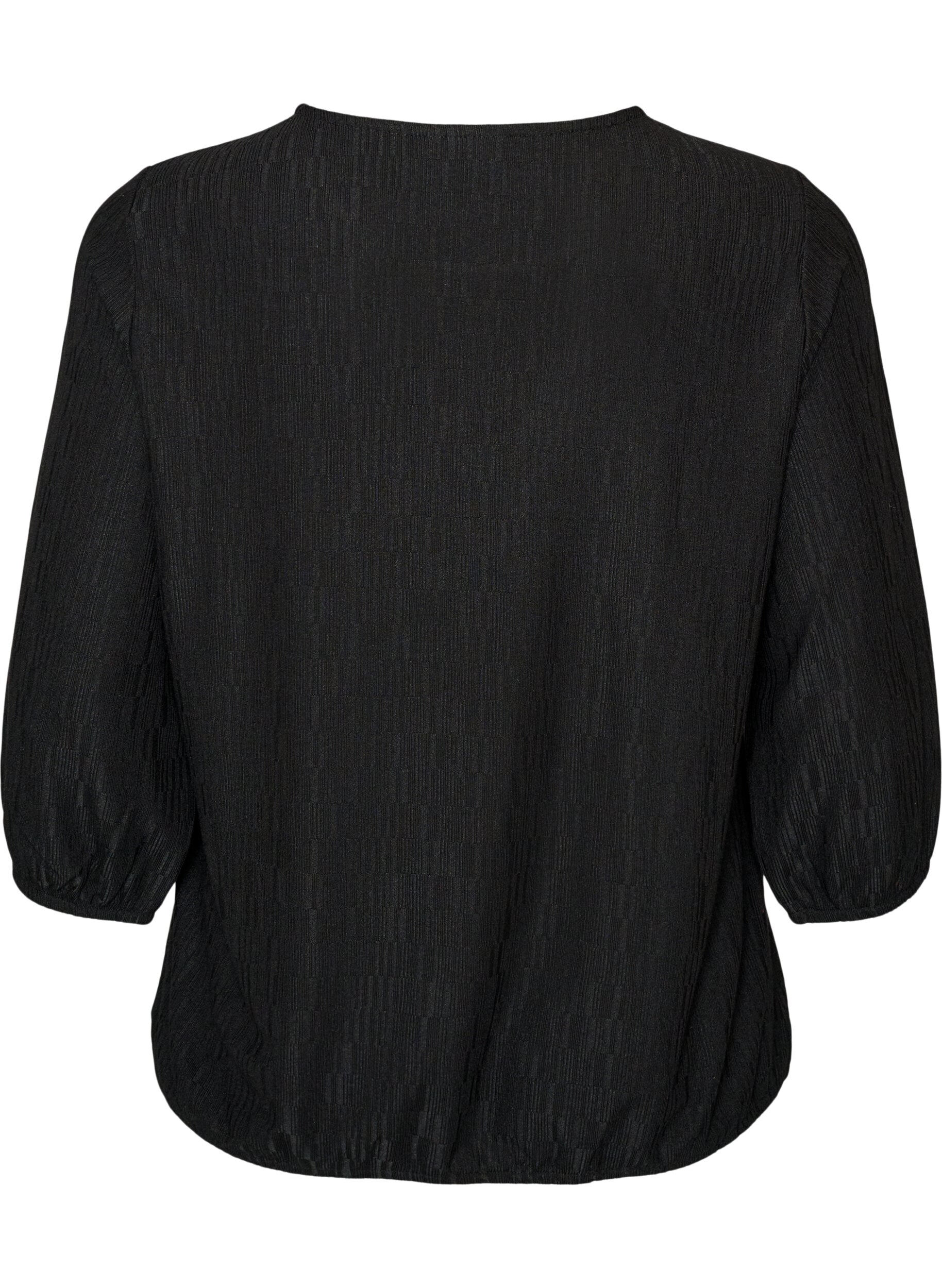 ZizzifashionBlouse with texture and 3/4 sleeves, Black, Packshot image number 1