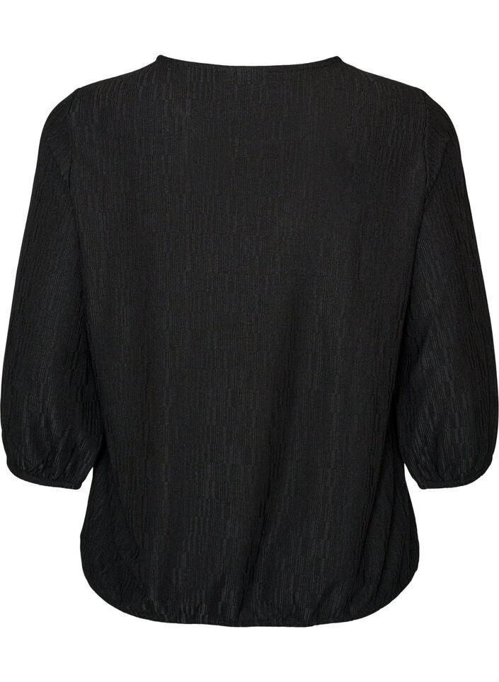 Blouse with texture and 3/4 sleeves, Black, Packshot image number 1