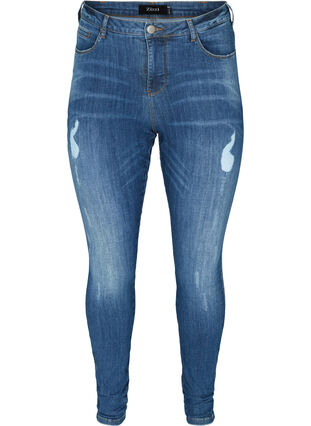 Amy jeans with wear details, Blue denim, Packshot image number 0