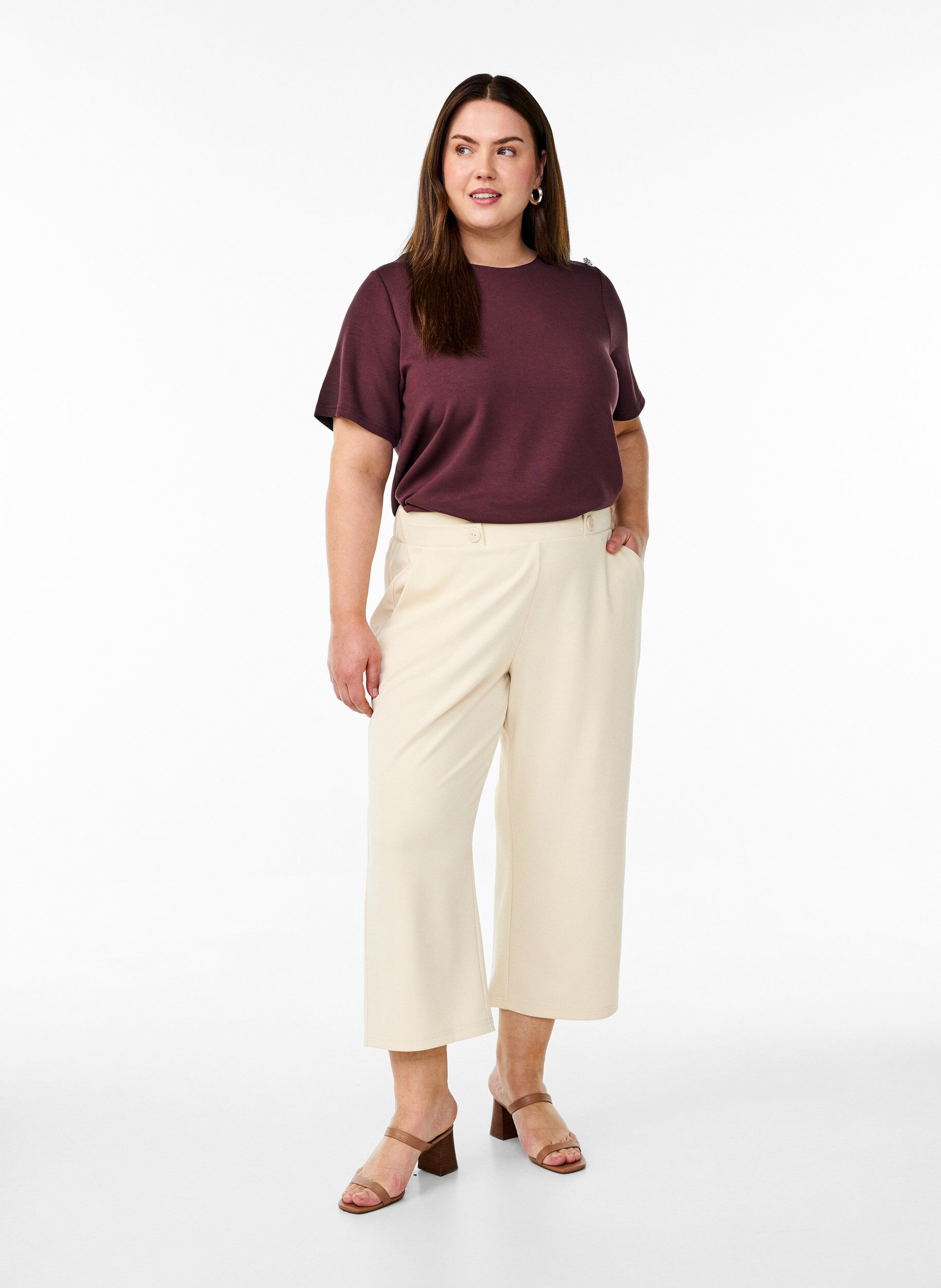 Zizzifashion Ankle length trousers with loose fit, Beige, Model image number 0