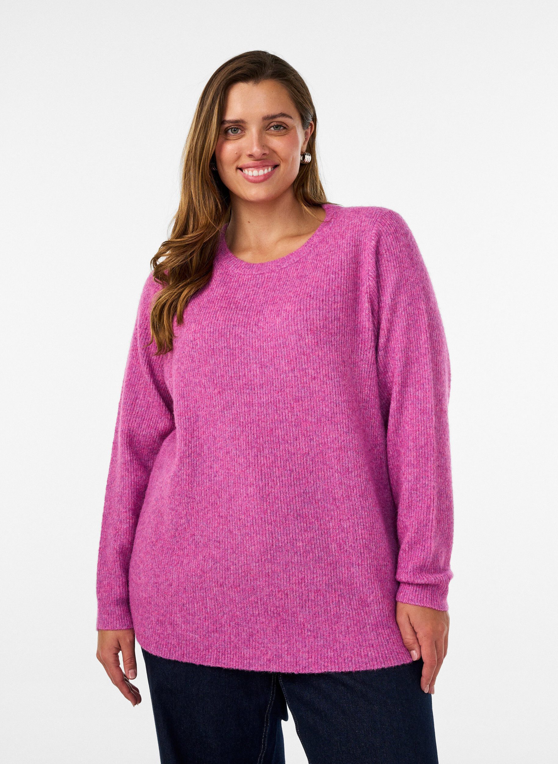 ZizzifashionMelange knit blouse with round neck, Purple, Model image number 0