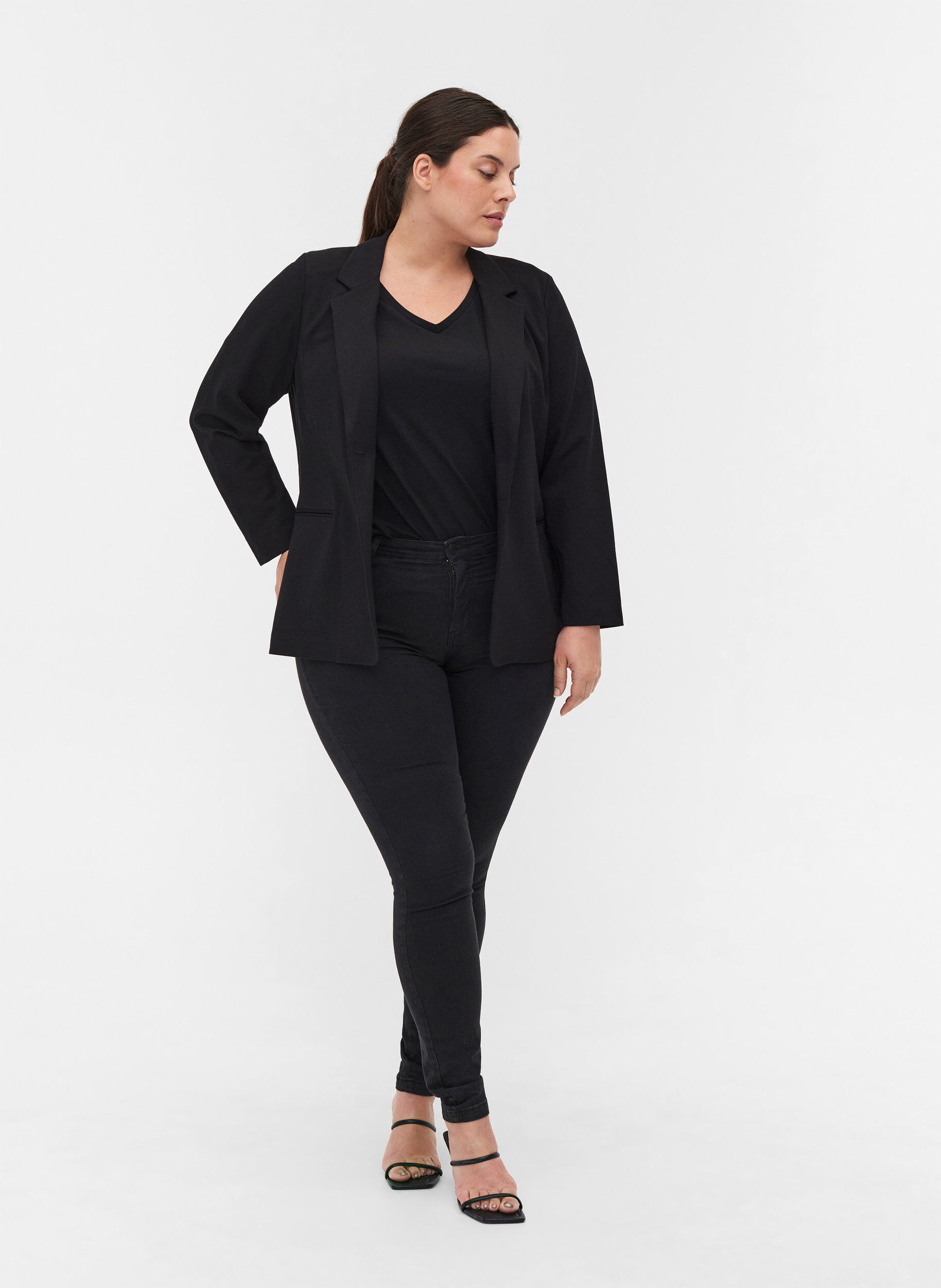 Zizzifashion Simple blazer with button, Black, Model image number 2