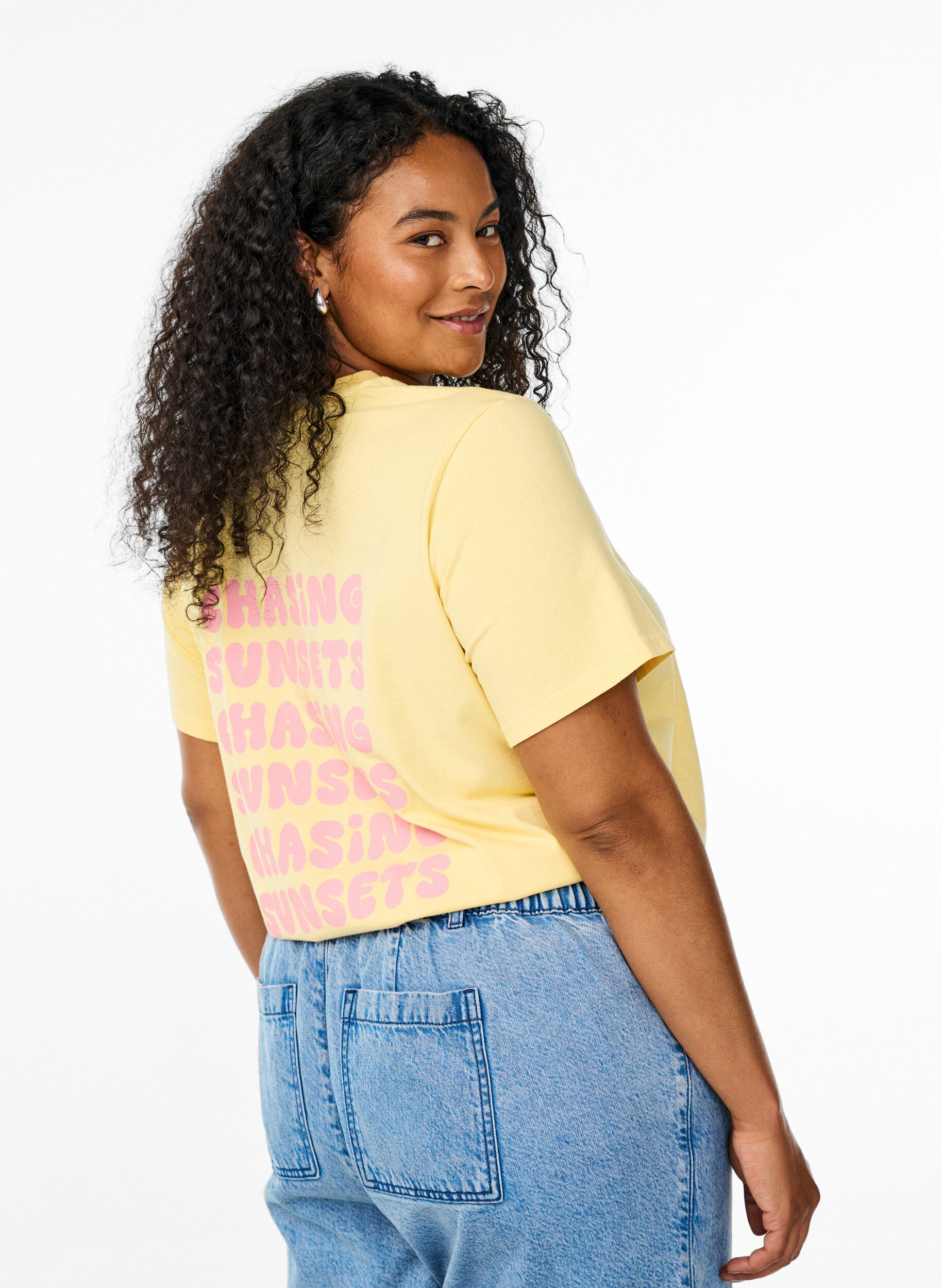 Zizzifashion Organic cotton T-shirt with back print, Yellow, Model image number 2