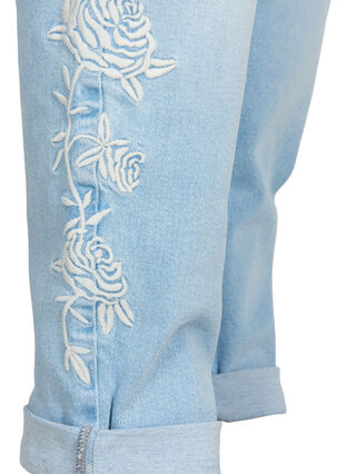 Cropped mom fit Mille jeans with embroidery, Light blue denim, Packshot image number 3