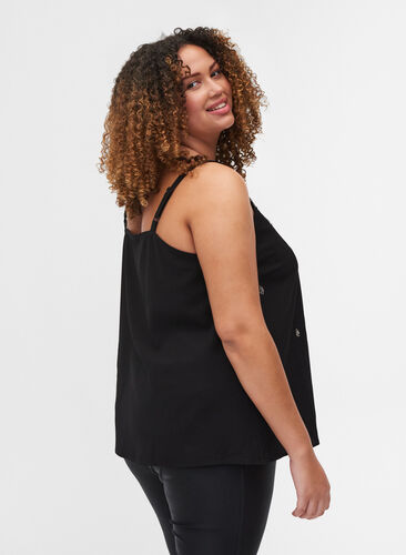 Top with thin, adjustable straps and pearls, Black, Model image number 1