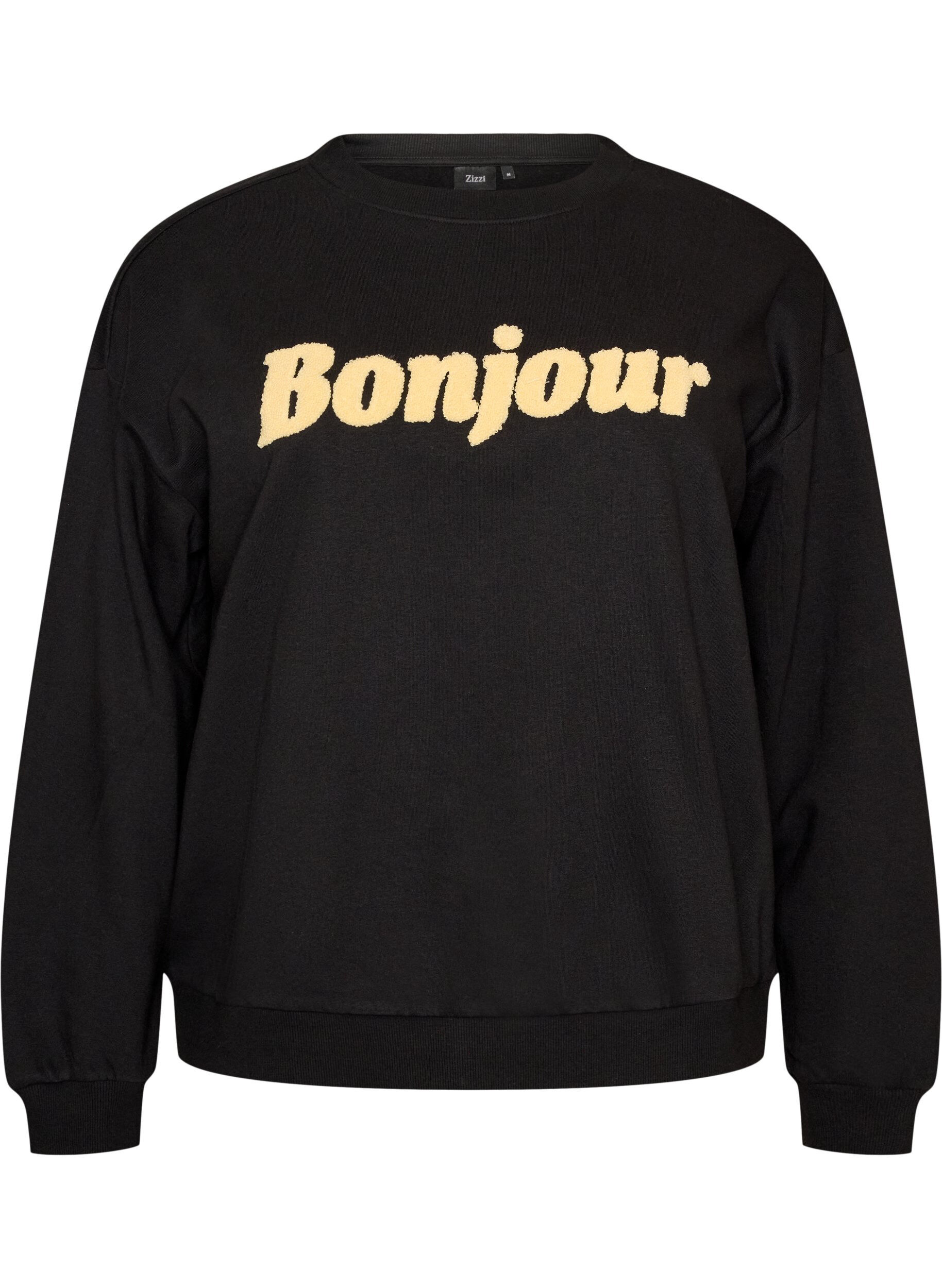 ZizzifashionSweatshirt with boucl&eacute; text motif, Black, Packshot image number 0