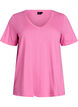 Short-sleeved basic t-shirt with v-neck, Pink, Packshot image number 0