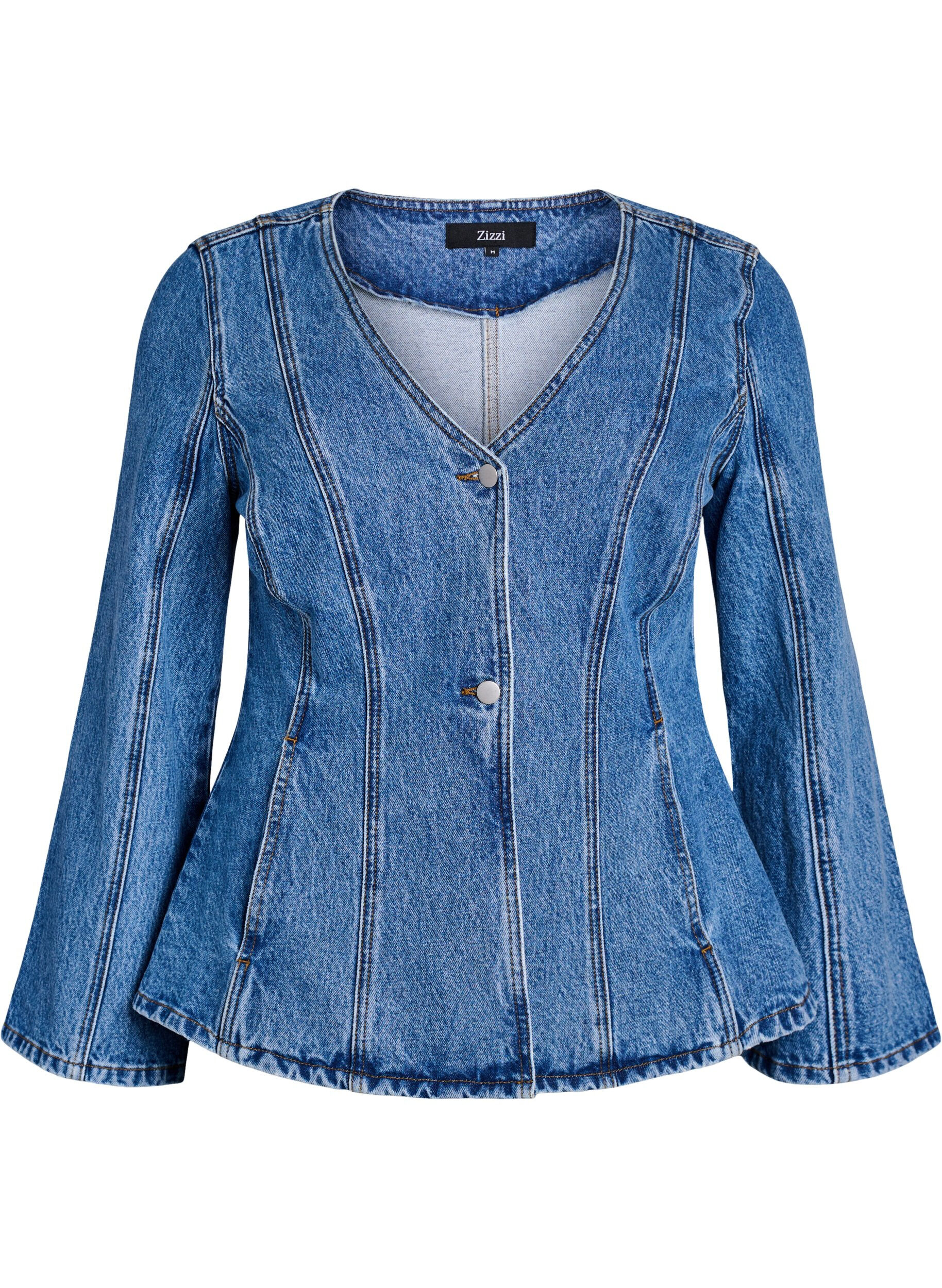 Zizzifashion Denim jacket with shaping seams and a V-neck, Blue, Packshot image number 0