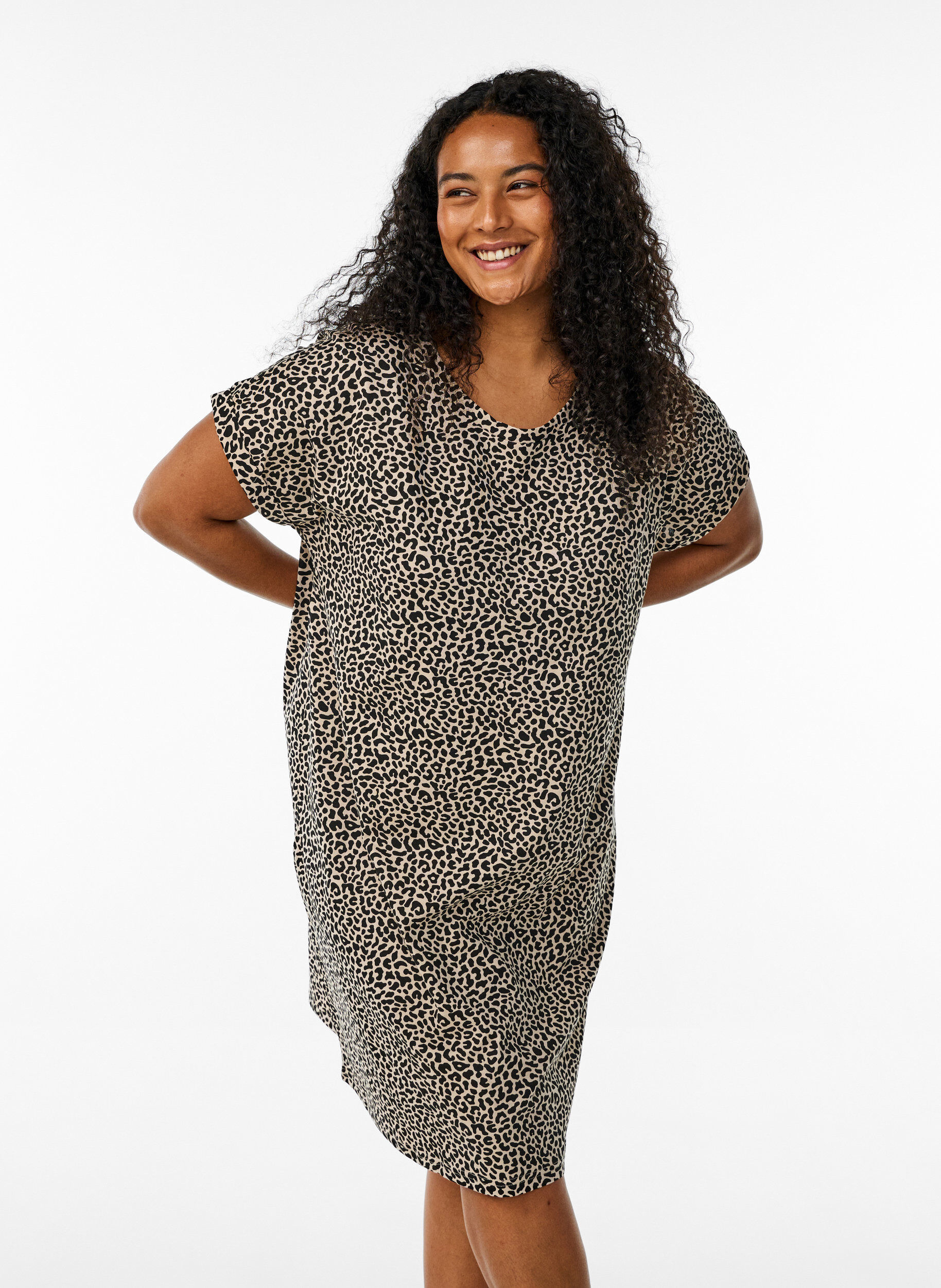 2-pack T-shirt dress with short sleeves, Brown, Model