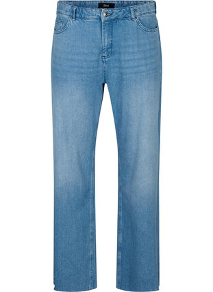 Straight fit jeans with raw edges, Medium Blue, Packshot image number 0