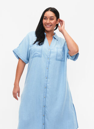 Short sleeve shirt dress in lyocell (TENCEL™), Light blue denim, Model image number 2