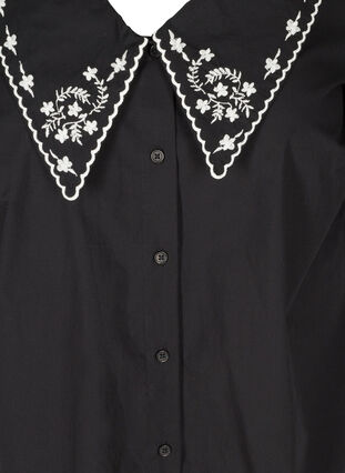 Short-sleeved shirt in cotton with a large collar, Black w. White, Packshot image number 2