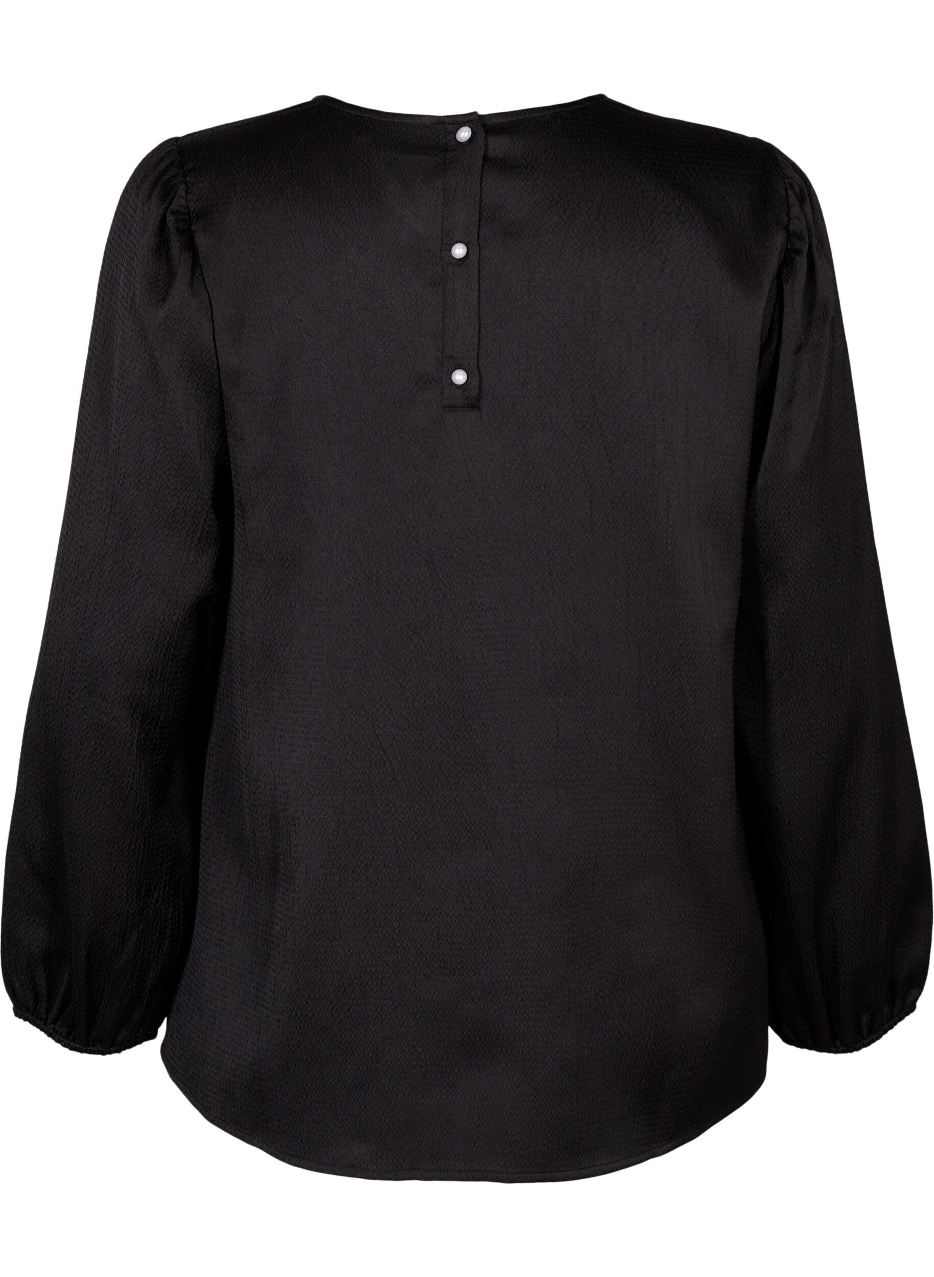 Zizzifashion Long sleeved blouse with round neck, Black, Packshot image number 1
