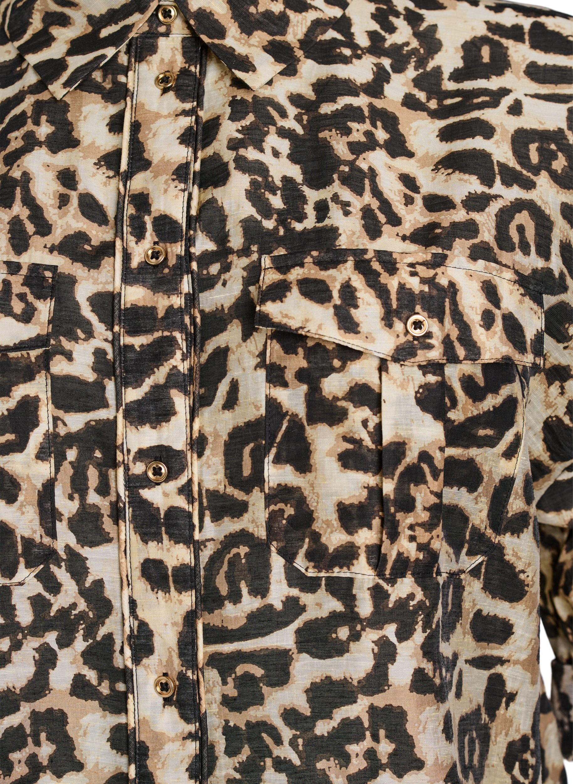 Zizzifashion Loose shirt with animal print and chest pockets, Brown, Packshot image number 2