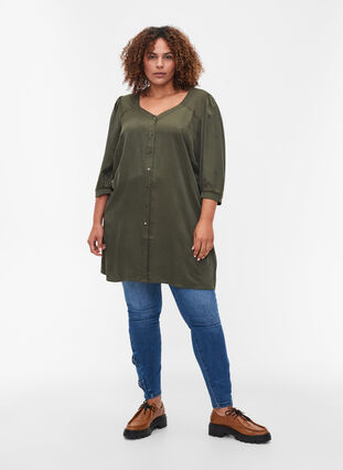 3/4-sleeved tunic with buttons, Deep Depths, Model image number 2